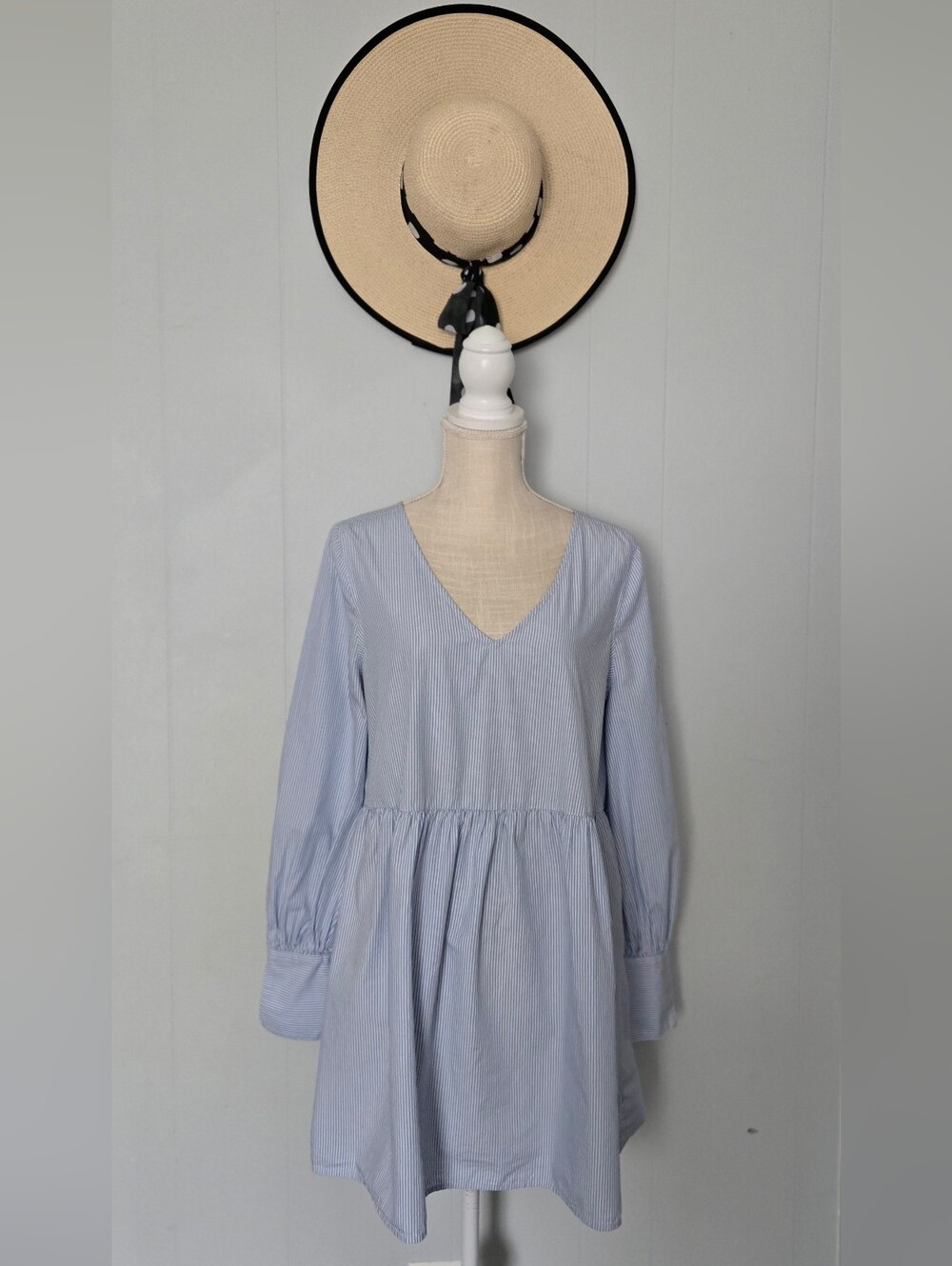 Abound Light Blue Long Sleeve V-Neck Babydoll Dress